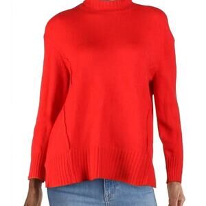 New Large Mock Neck Ribbed Trim Red Long Sleeves Sweater Metric New York